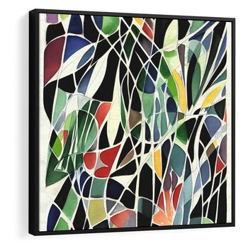 Obraz w ramie 50x50 - Taniec Plam i Kształtów - abstrakcyjny akwarelowy obraz, plamy - rama czarna