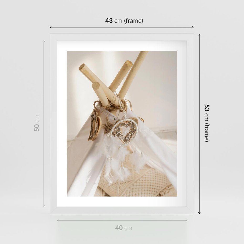 Plakat w ramie 40x50 - Oaza Swobodnego Stylu - boho, tipi - rama biała