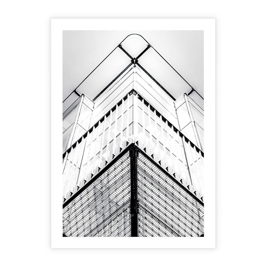 Plakat bez ramy 30x40 - Elegancja Współczesnej Architektury: Wieżowiec w Monochromii - nowoczesna architektura, czarno biała fotografia