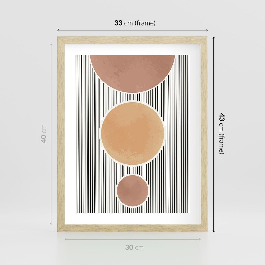 Plakat w ramie 30x40 - Taniec Linii - abstrakcyjna nowoczesna sztuka, koła okręgi - rama drewno