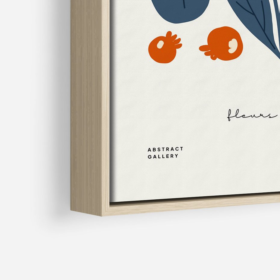 Obraz w ramie 50x70 - Minimalistyczna Uroda Jarzębin - jarzębiny, niebieskie liście - rama drewno