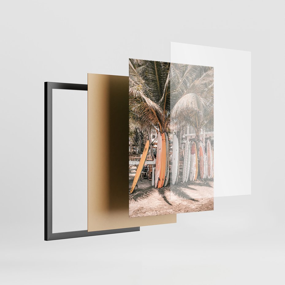 Zestaw obrazy w ramie 50x70 galeria - Surfing, palmy, wakacje - rama czarna