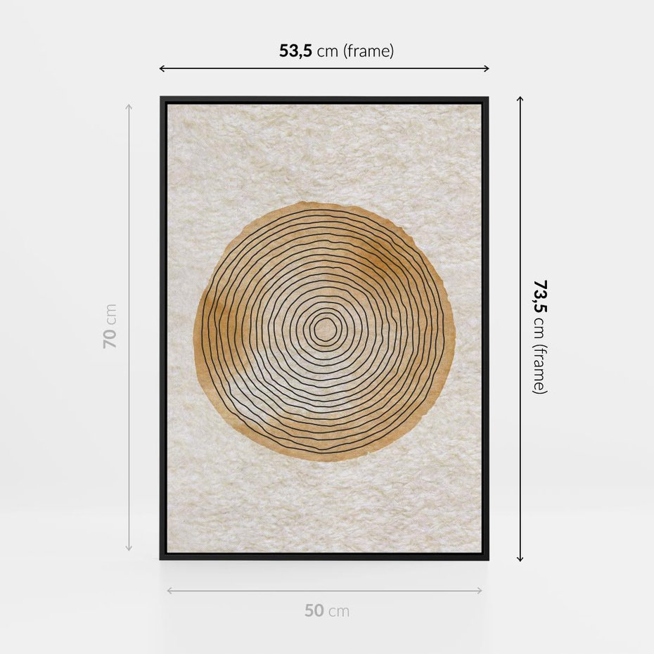 Obraz w ramie 50x70 - Zapisane w promieniach słońca - beżowe strukturalne tło, koła - rama czarna