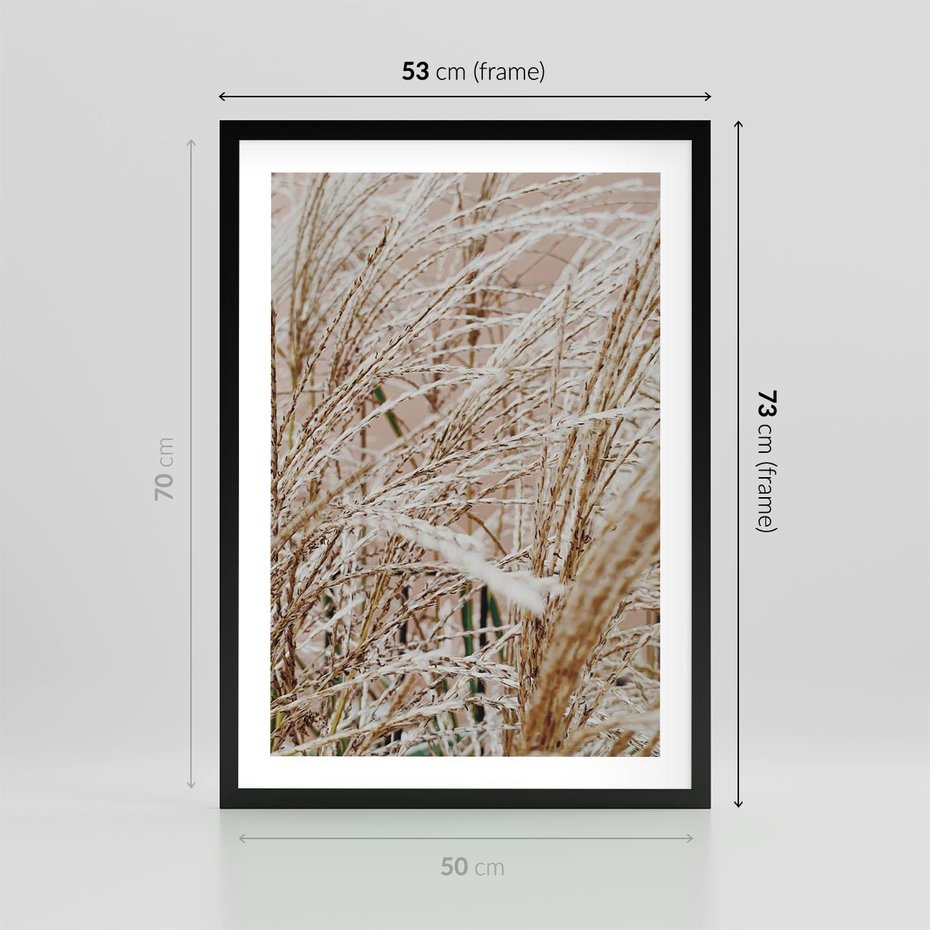 Plakat w ramie 50x70 - Beżowa Trawa - suche trawy, zbliżenie - rama czarna