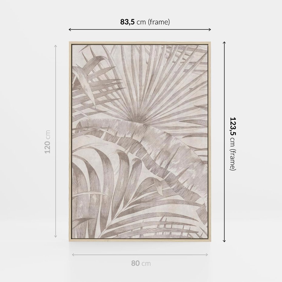 Obraz w ramie 80x120 - Odsłonięte liściowe wspomnienia - monochromatyczne, kolory sepii - rama drewno