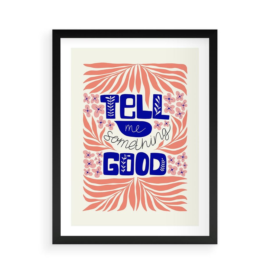 Plakat w ramie 50x70 - Bezgraniczne Formy - nowoczesna typografia, liście - rama czarna