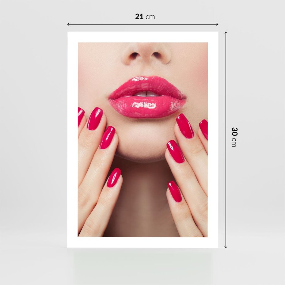 Plakat bez ramy 21x30 - Wyrażenie Piękna - paznokcie, usta