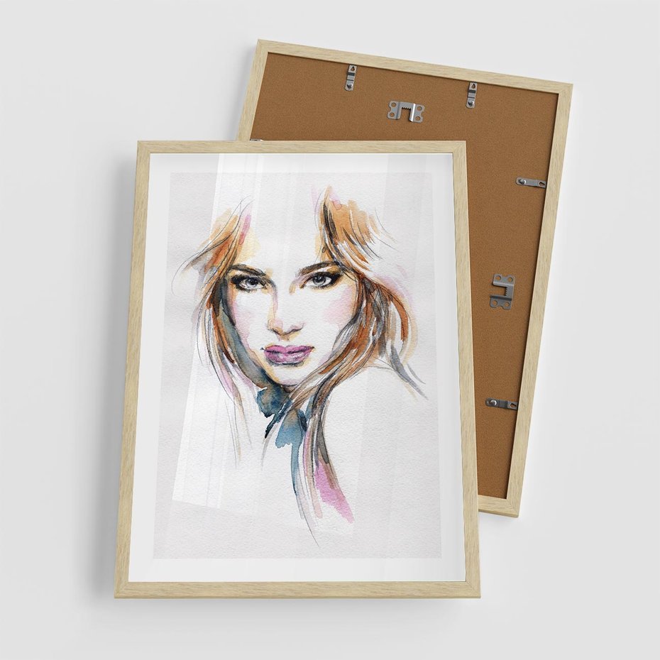 Plakat w ramie 50x70 - Abstrakcyjny portret kobiecy - grafika, kobieta - rama drewno