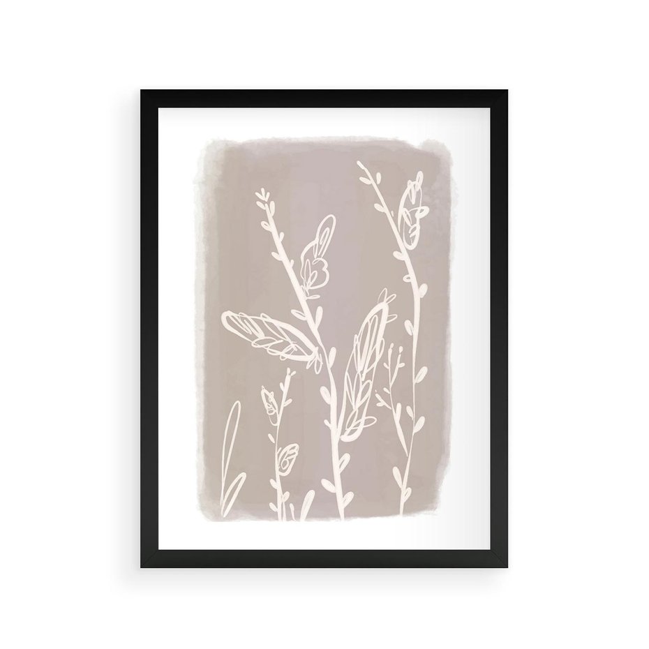 Plakat w ramie 30x40 - Roślinne Przeniknięcia - nowoczesny subtelny plakat, beżowy - rama czarna