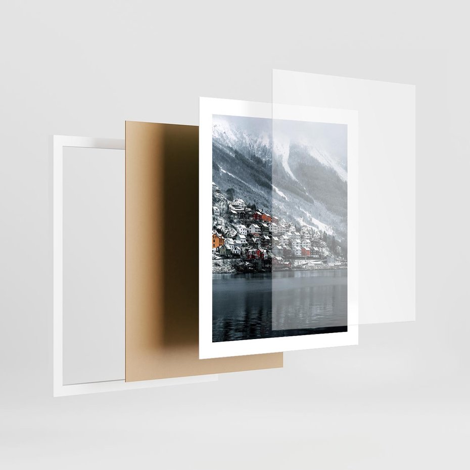 Plakat w ramie 40x50 - Skandynawia na Wzgórzach - domki na wzgórzu, skandynawia - rama biała