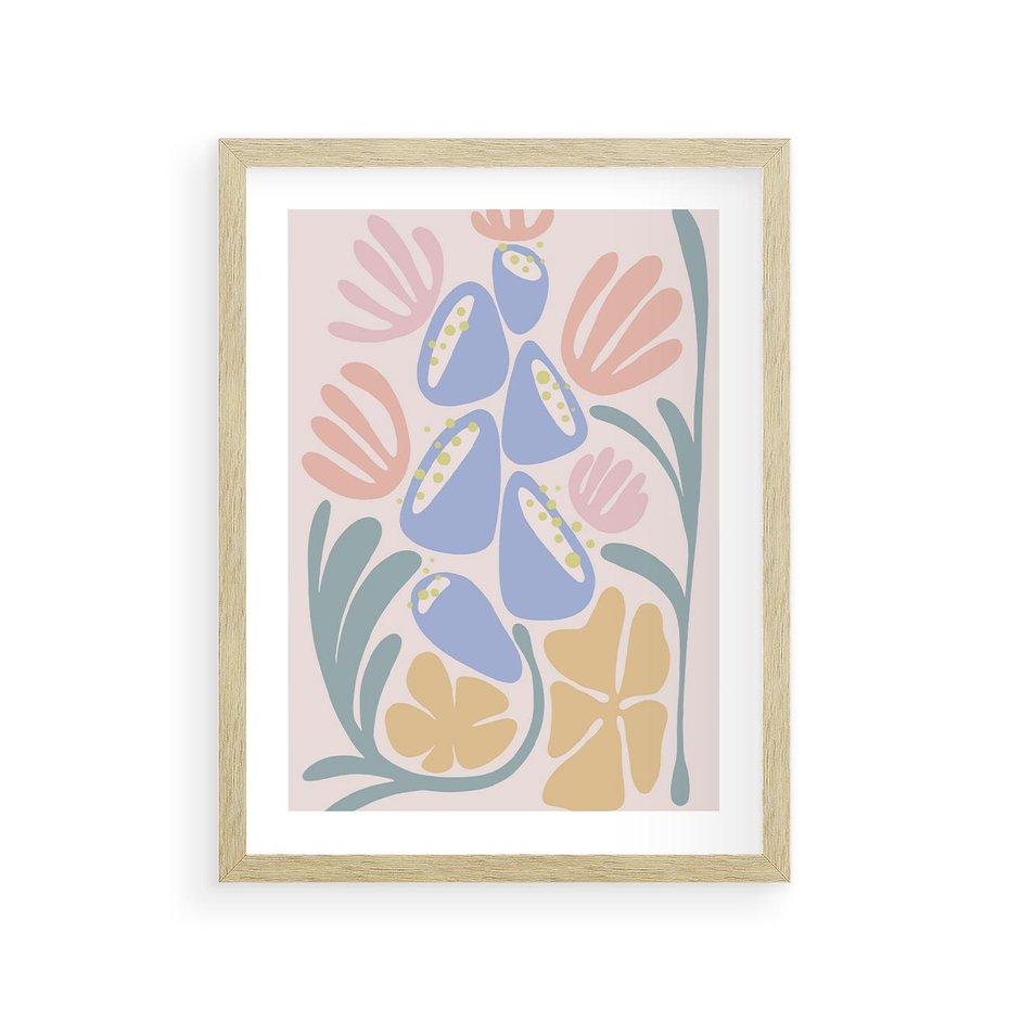 Plakat w ramie 30x40 - Minimalistycznie i Pastelowo - pastelowe kwiaty, na beżowym tle - rama drewno
