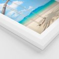 Plakat w ramie 50x70 - Hawajska palma i huśtawka na plaży - palma, huśtawka - rama biała