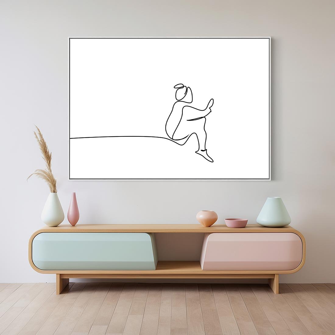 Obraz w ramie 70x50 - Linie Wewnętrznej Refleksji - line art, szkic - rama biała