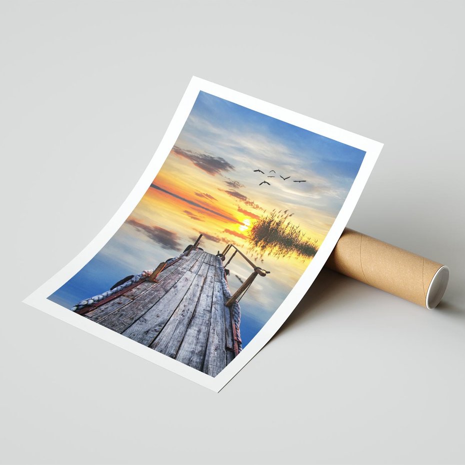 Plakat bez ramy 40x50 - Zachód słońca na pomostach - zachód, słońca