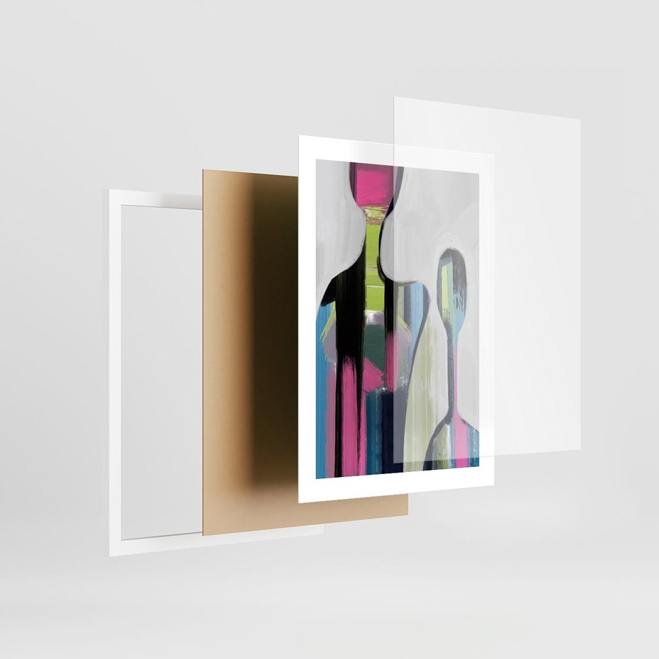 Plakat w ramie 30x40 - Wnętrza Kształtów - abstrakcyjna sztuka, nowoczesny obraz - rama biała