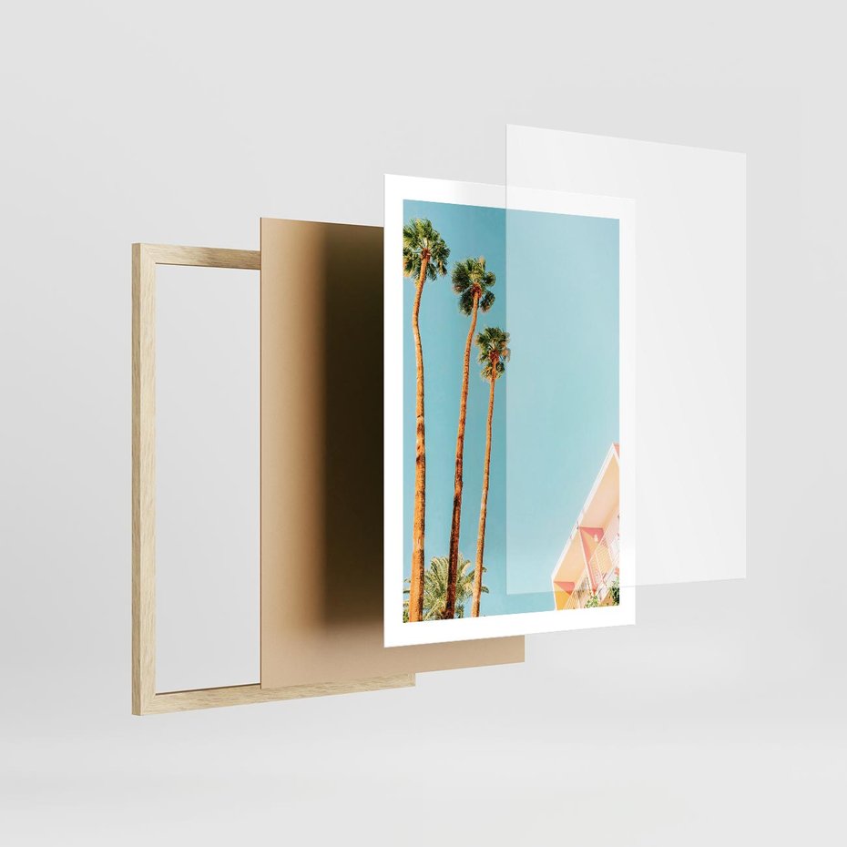 Plakat w ramie 50x70 - Letnie Marzenia - palmy, na tle nieba - rama drewno