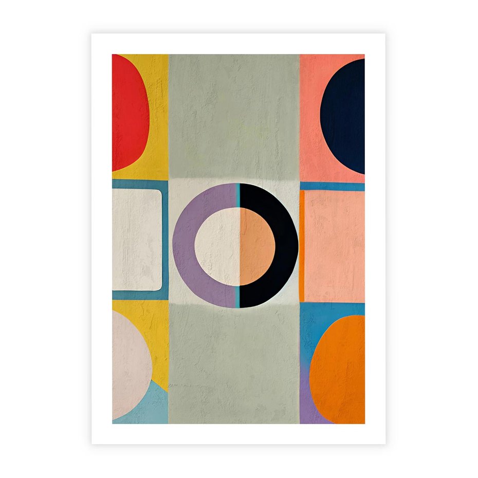 Plakat bez ramy 30x40 - Taniec Kształtów Emocji - abstrakcyjne geometryczne kształty, olejny obraz