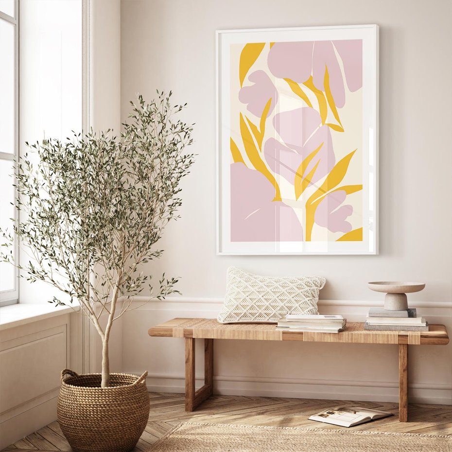 Plakat bez ramy 21x30 - Migocące Wibracje - abstrakcyjne kwiaty, pastelowe kolory