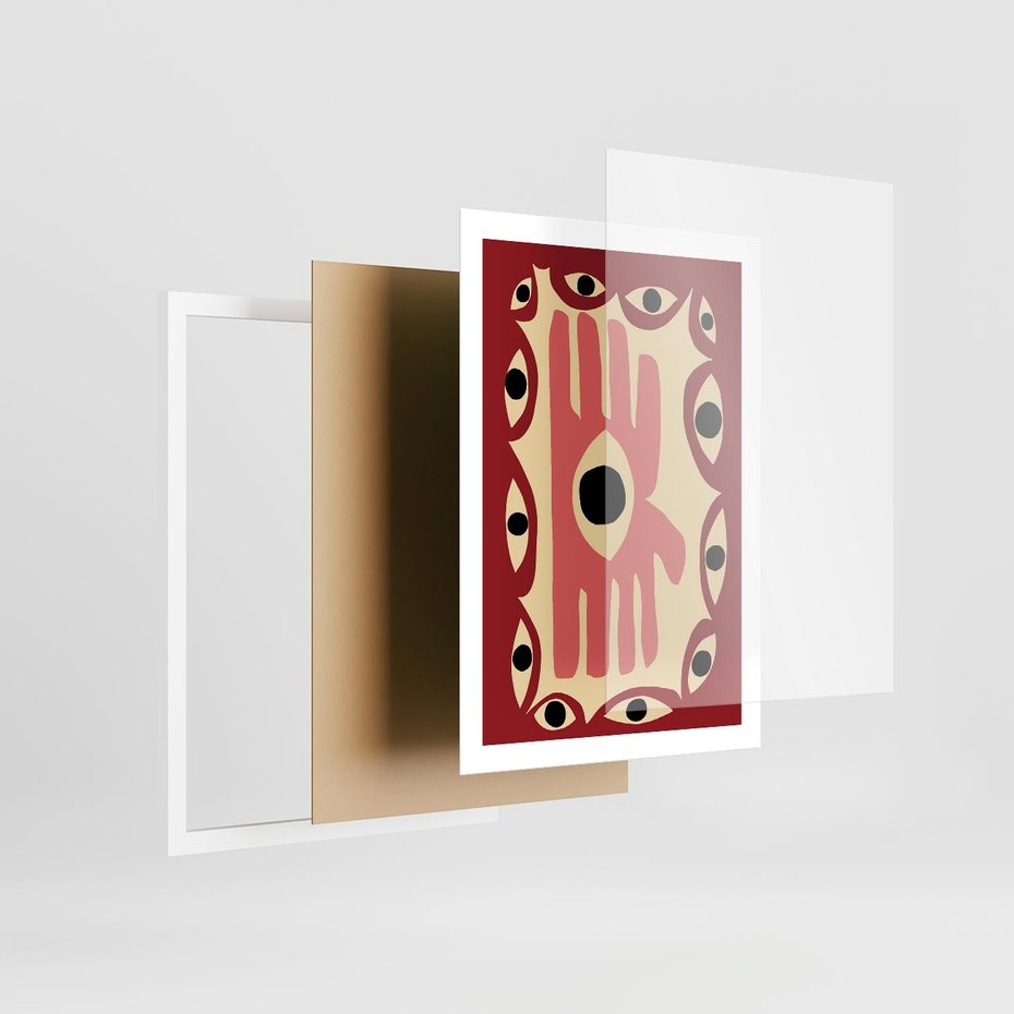 Plakat w ramie 50x70 - Migotliwe Kształty - abstrakcyjny obraz, boho styl - rama biała