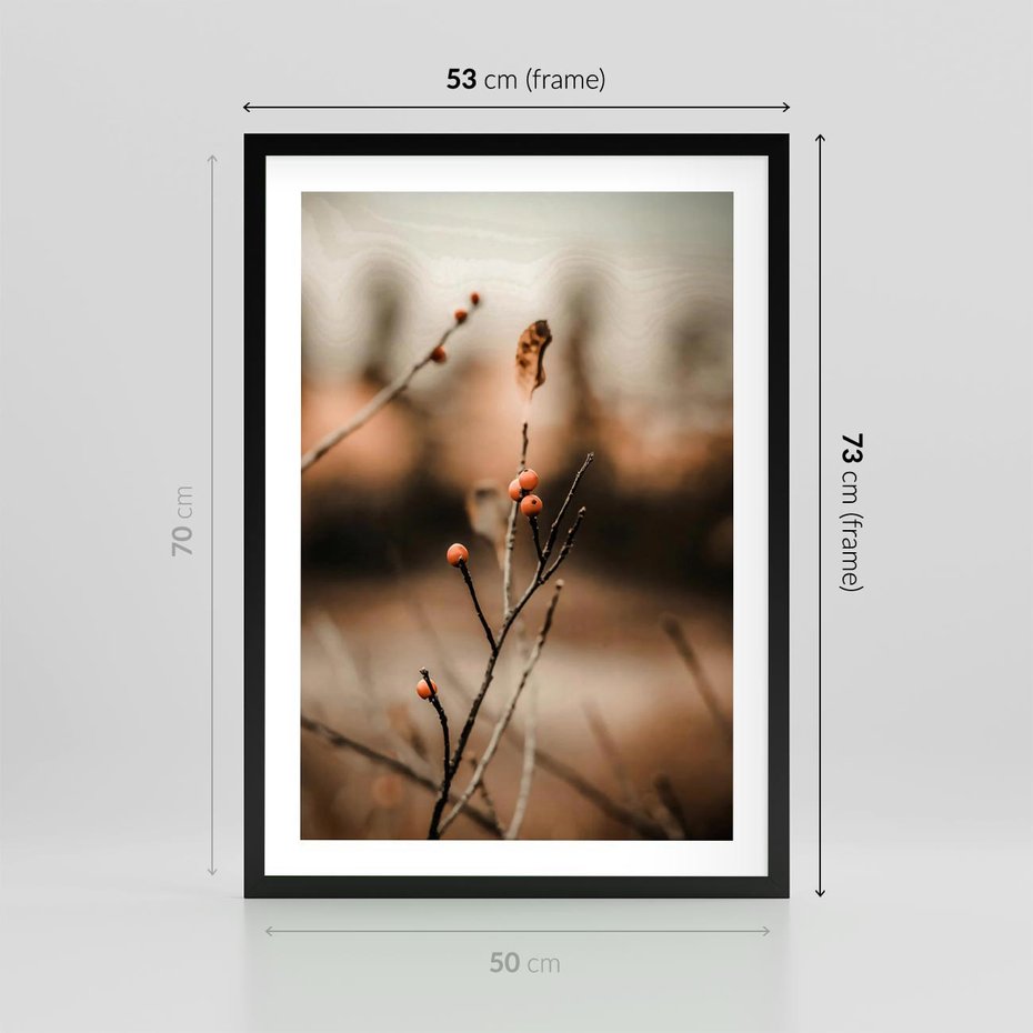 Plakat w ramie 50x70 - Jarzębina w Pejzażu - jesień, gałązka - rama czarna