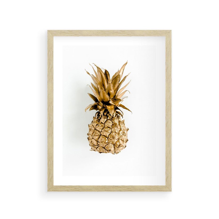 Plakat w ramie 30x40 - Ekskluzywny Akcent - złoty, ananas - rama drewno