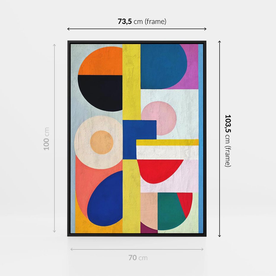 Obraz w ramie 70x100 - Harmonia Kolorowych Impulsów - abstrakcyjne geometryczne kształty, olejny obraz - rama czarna