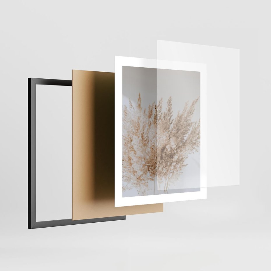 Plakat w ramie 40x50 - Boho Urok Traw Pampasowych - suche trawy, pampas - rama czarna