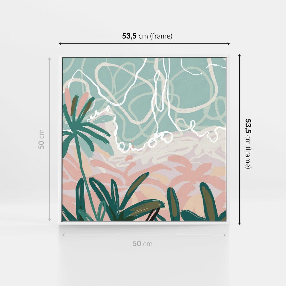 Obraz w ramie 50x50 - Rajski Stan - pastelowy krajobraz, nowoczesny plakat - rama biała