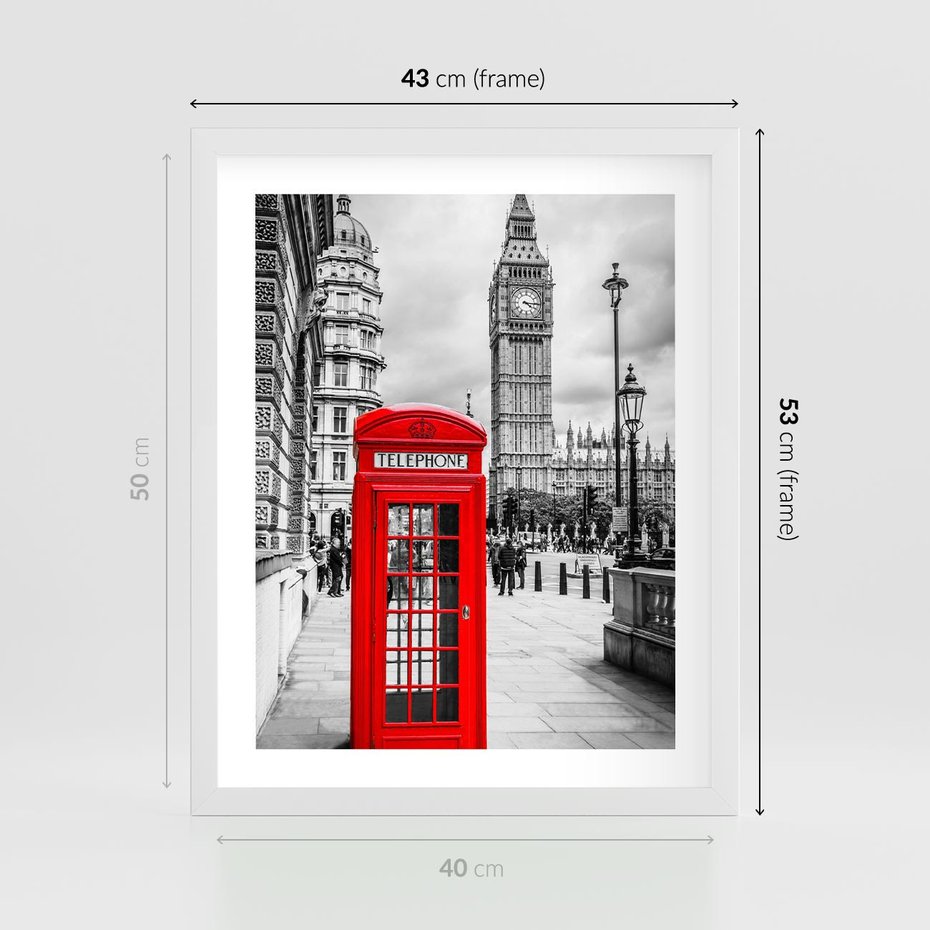Plakat w ramie 40x50 - Ikoniczna budka w Londynie - Londyn, budka - rama biała