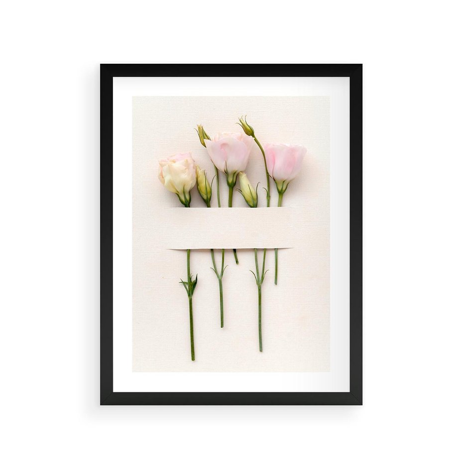 Plakat w ramie 30x40 - Białe kwiatowe uniesienia - białe, kwiaty - rama czarna