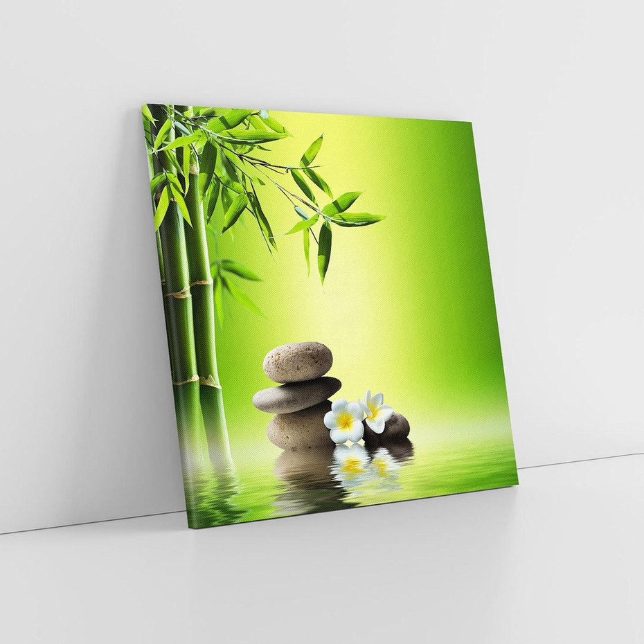 Obraz na płótnie 40x40 - Relaksacyjne SPA: Kamienie i bambus - SPA, kamienie