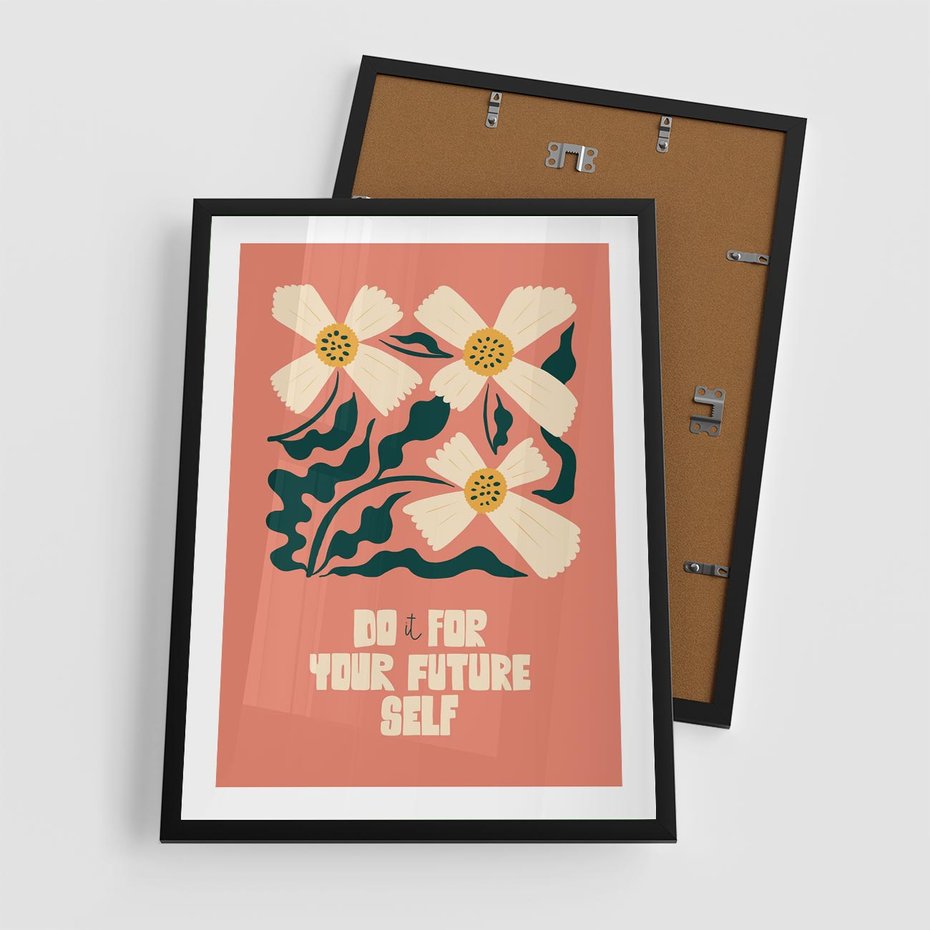 Plakat w ramie 50x70 - Mgliste Refleksje - nowoczesny plakat, różowe tło - rama czarna