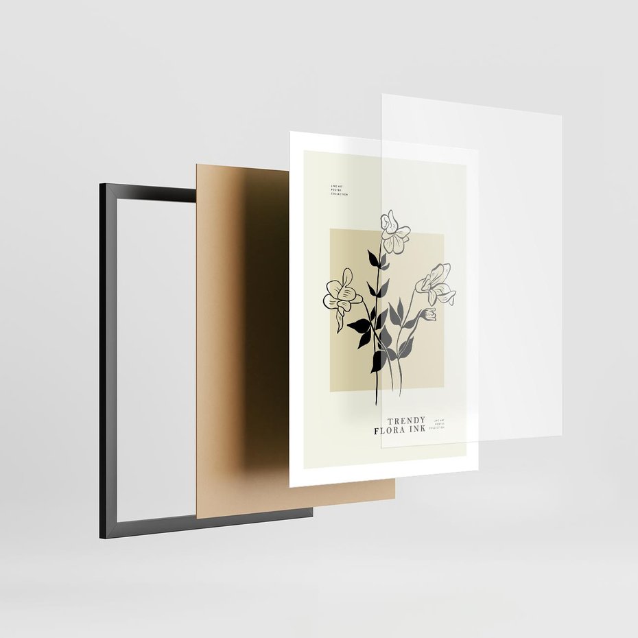 Plakat w ramie 50x70 - Malowane szkicowe tęsknoty - kwiaty, typografia - rama czarna