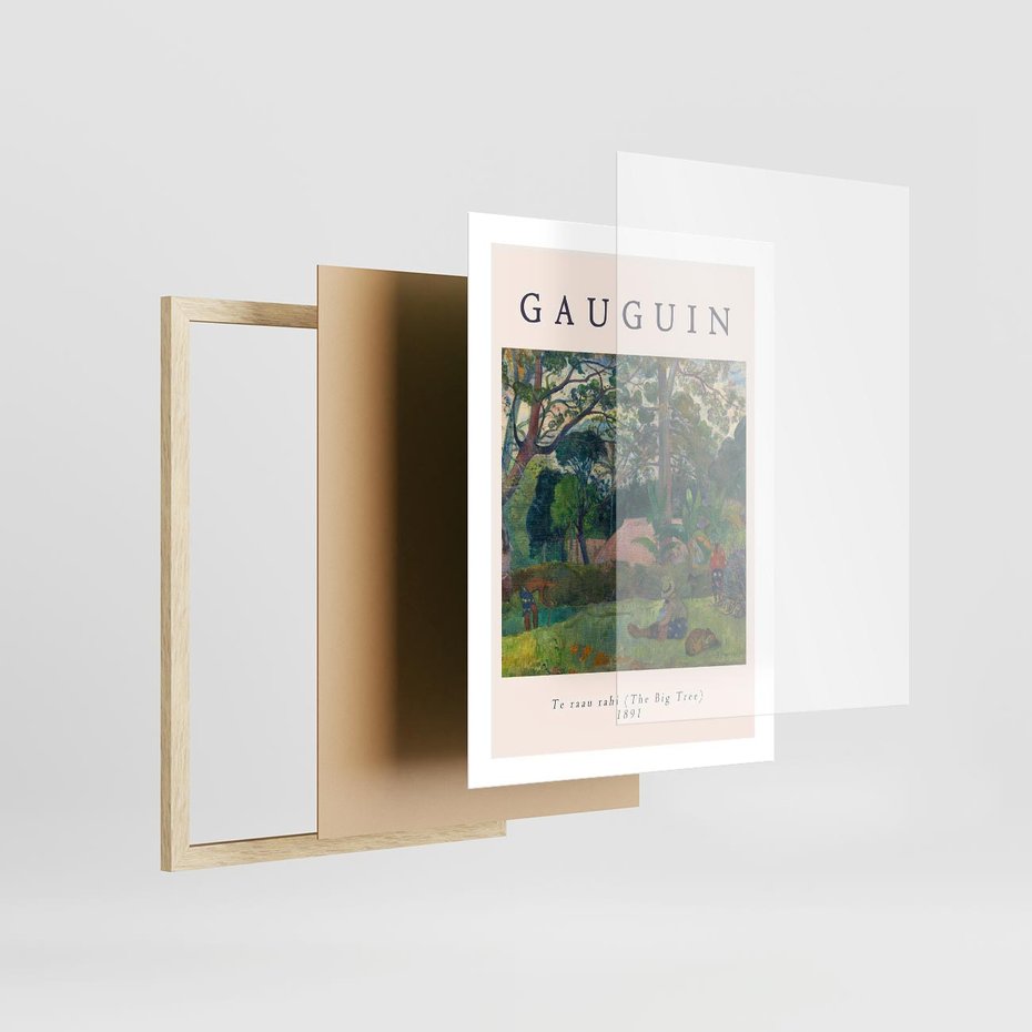 Plakat w ramie 50x70 - Gauguin: Reprodukcja i Typografia - Gauguin, reprodukcja - rama drewno