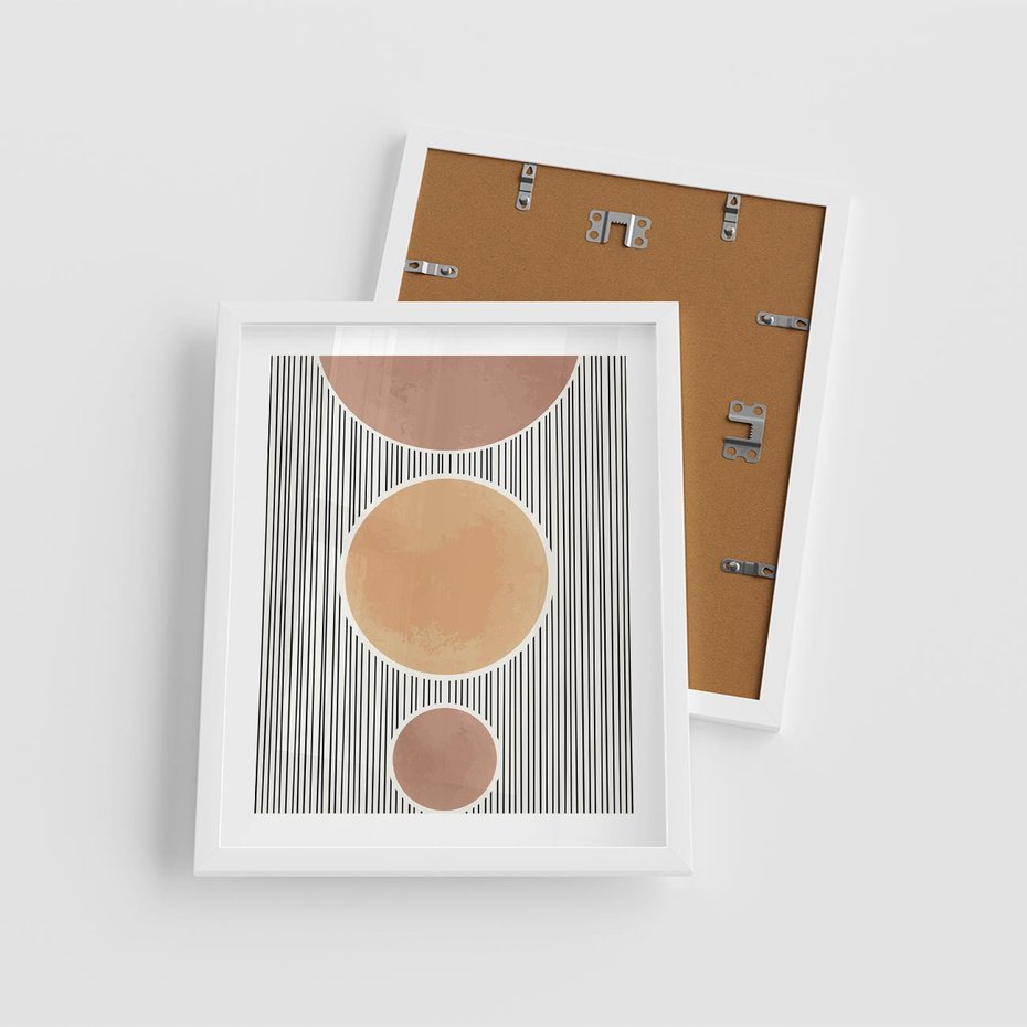 Plakat w ramie 40x50 - Taniec Linii - abstrakcyjna nowoczesna sztuka, koła okręgi - rama biała