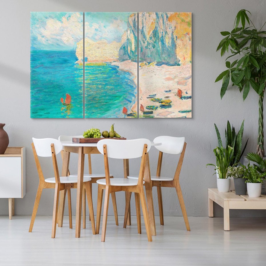 Obraz na płótnie 120x80 - "The Beach and the Falaise d'Amont" (1885) Claude Monet - Reprodukcja - reprodukcja, obraz na płótnie