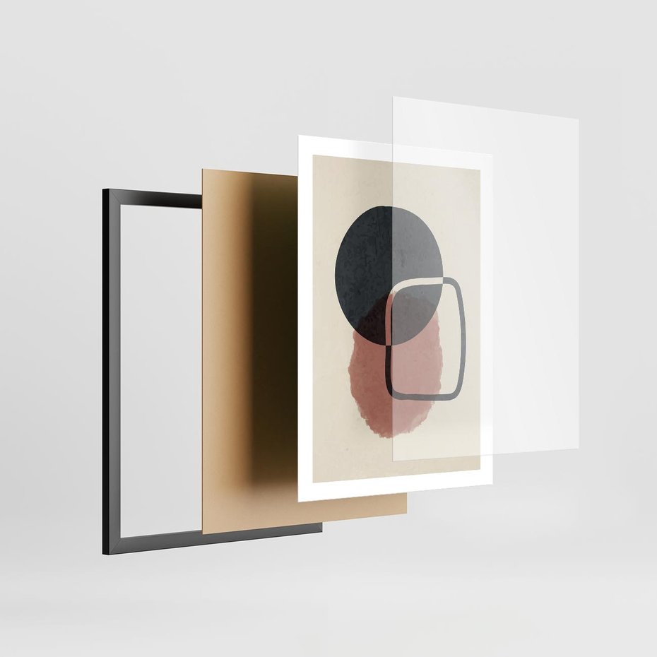 Plakat w ramie 50x70 - Abstrakcyjna Harmonia - abstrakcyjne nieregularne kształty, minimalistyczny plakat - rama czarna