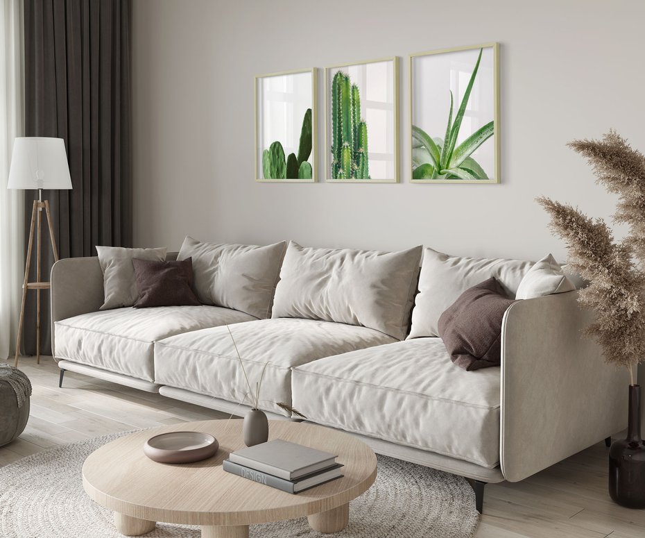 Zestaw obrazy w ramie 40x50 galeria - Kaktusy, minimalizm, boho, nowoczesny - rama drewno