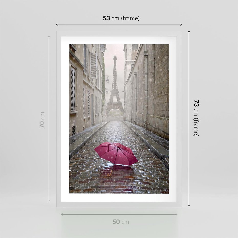 Plakat w ramie 50x70 - Francuska elegancja pod parasolem - Francja, parasol - rama biała