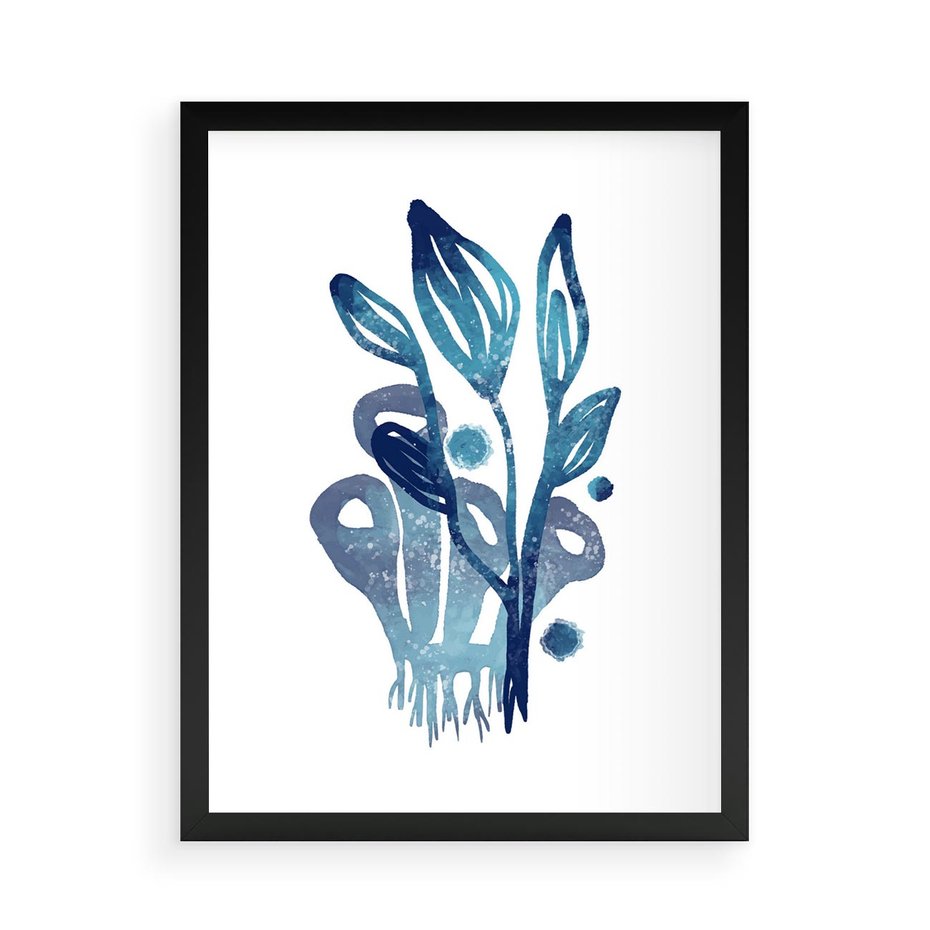 Plakat w ramie 50x70 - Akwarelowy Błękit - pastelowy, abstrakcyjny plakat - rama czarna