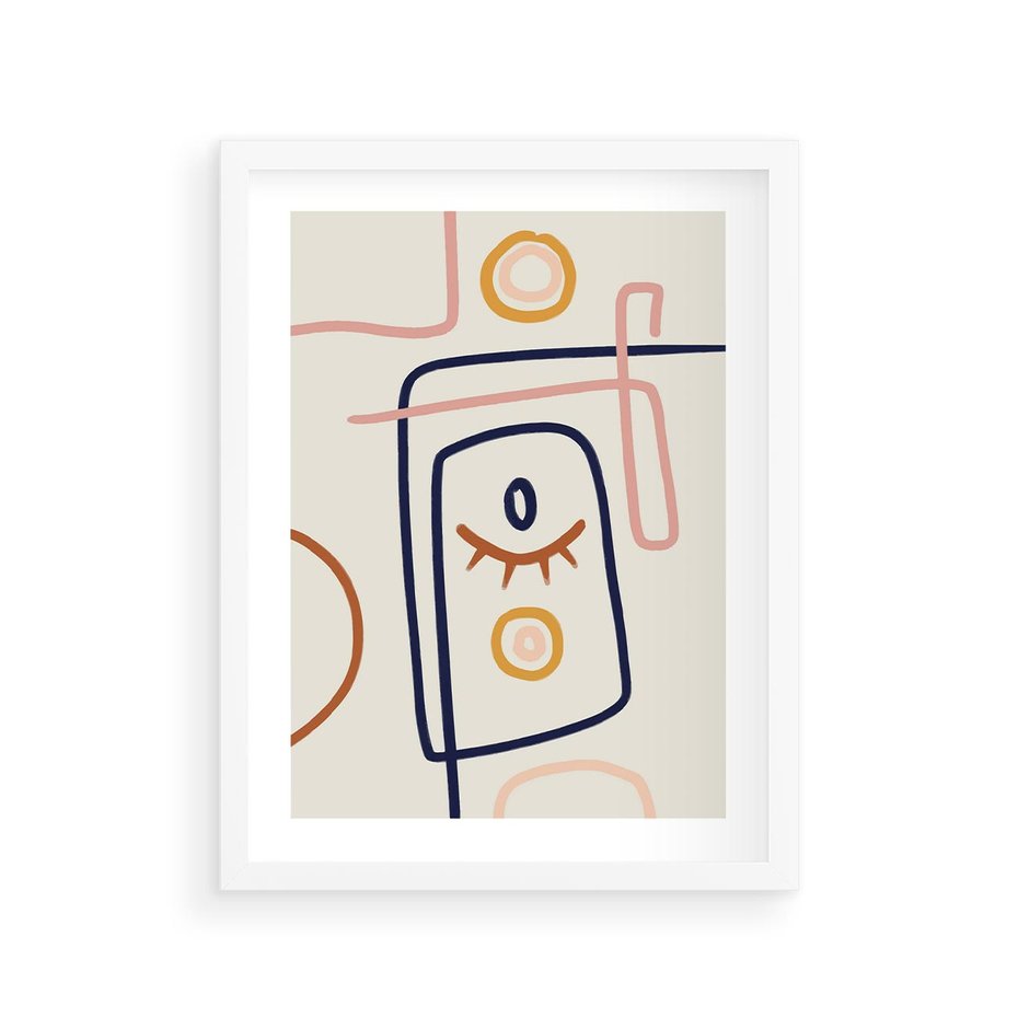 Plakat w ramie 30x40 - Manifestacje Dziwności - abstrakcja w stylu picasso, beżowe tło - rama biała