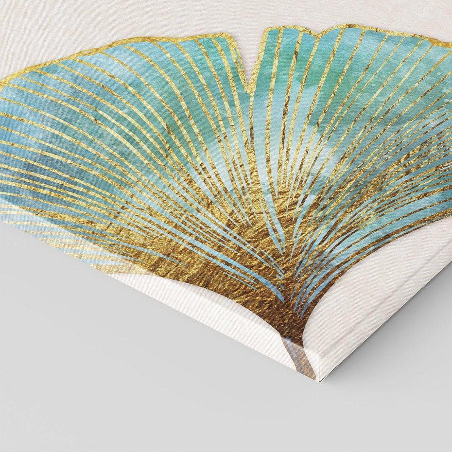 Obraz na płótnie 100x70 - Złota Melodia Liści - złote, turkusowe liście miłorzębu