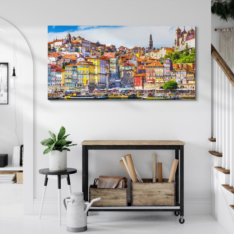 Obraz na płótnie 120x60 - Kolorowa Przystań - nadmorskie miasto, kolorowe budynki