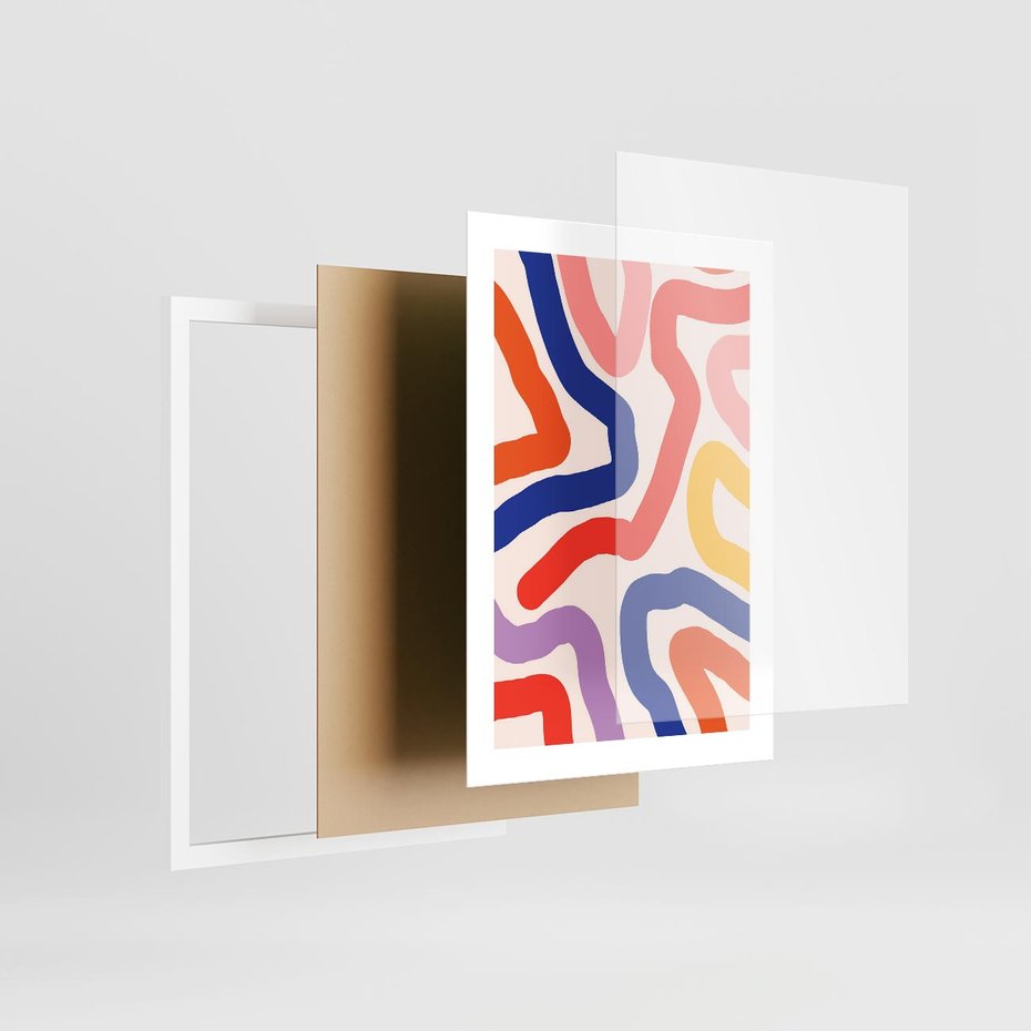 Plakat w ramie 30x40 - Intrygujące Widzenia - abstrakcyjny kolorowy obraz, kolorowe linie - rama biała