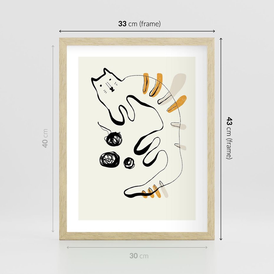 Plakat w ramie 30x40 - Picassowska Abstrakcja Kota - abstrakcyjna grafika kota, jak picasso - rama drewno
