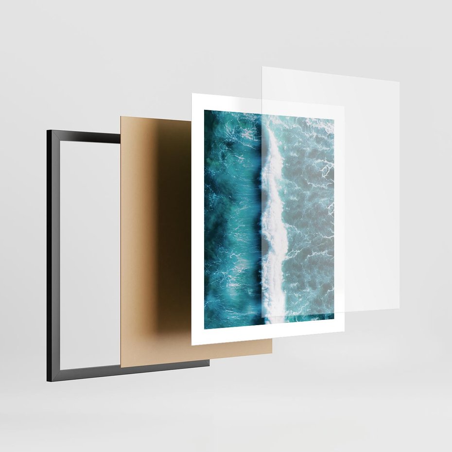 Plakat w ramie 40x50 - Błękitna Siła Oceanu - fale, ocean - rama czarna