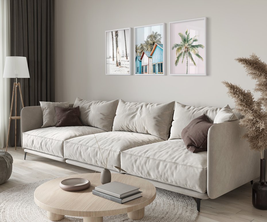 Zestaw obrazy w ramie 50x70 galeria - Lato, palmy, plaża, wakacje - rama biała