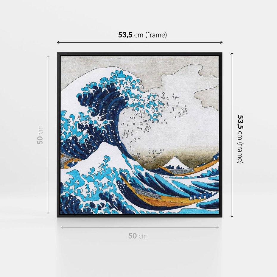 Obraz w ramie 50x50 - Wzburzone Morze - wielka fala w kaganawie, Hokusai - rama czarna