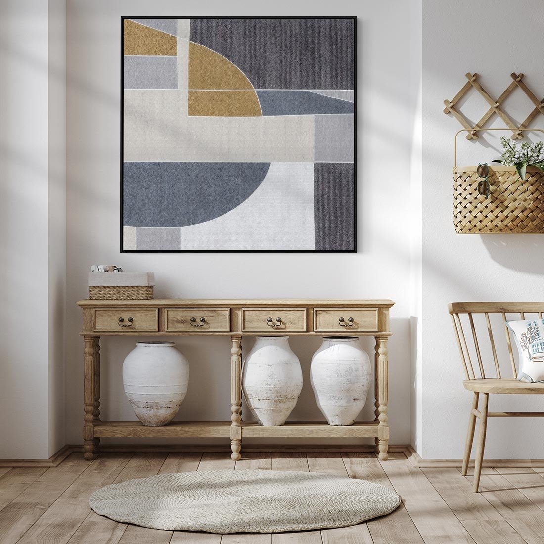 Obraz w ramie 50x50 - Odbicie wschodzącego jutra - graficzne kształty, geometria - rama czarna