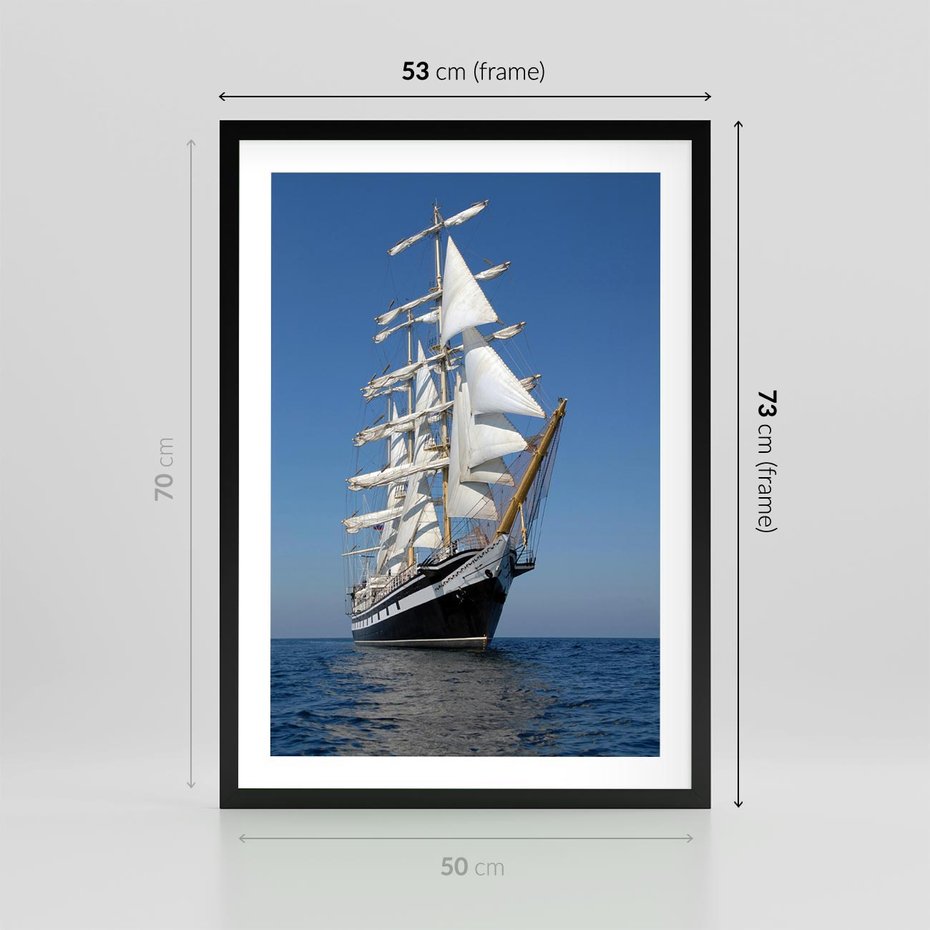 Plakat w ramie 50x70 - Podróż na Żaglowcu Przygody - żaglowiec, podróż - rama czarna
